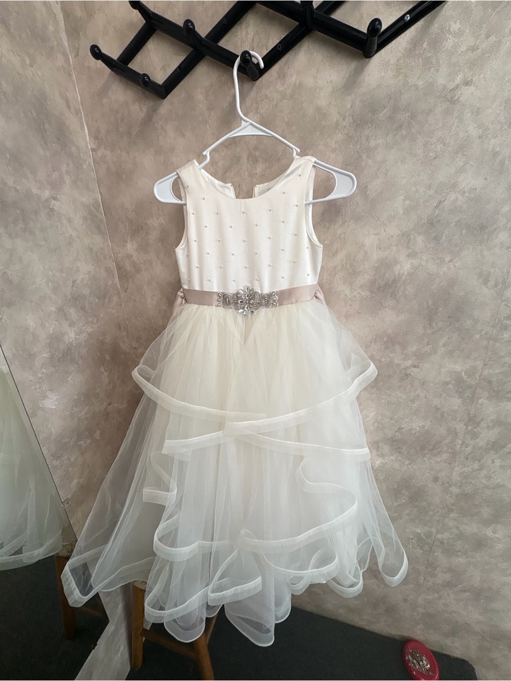 Ivory Tulle Flower Girl Dress with Satin Belt